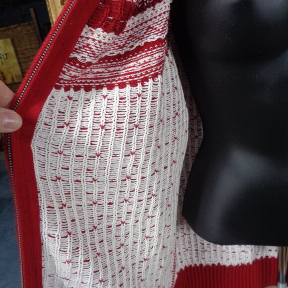 Talbots Red Full Zip Cardigan Sweater Nordic Fair Isle Cardinals Cotton - Picture 4 of 12